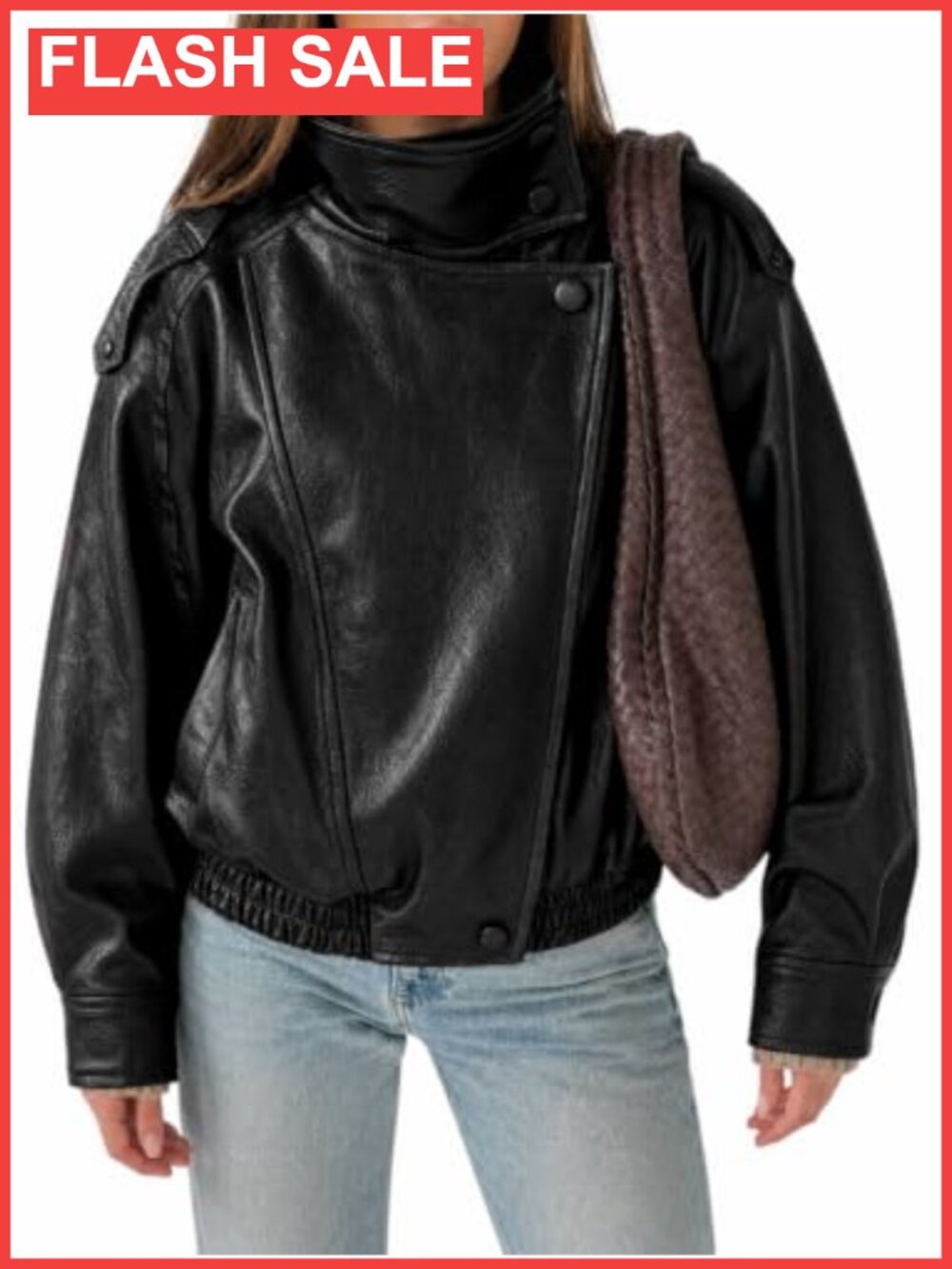 Faux Leather Oversized Zip Up Motor Biker Bomber Jacket